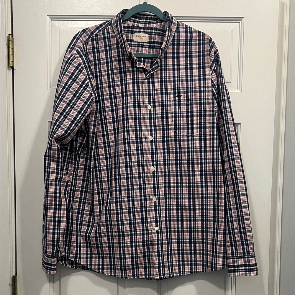 Dockers Navy and Red Plaid Casual Shirt